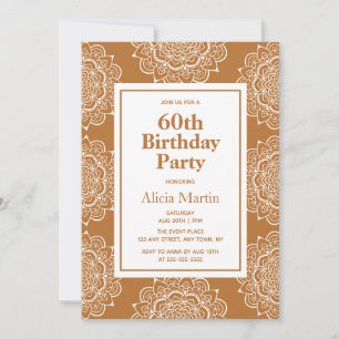 Copper & White Mandala Flower 60th Birthday Invitation