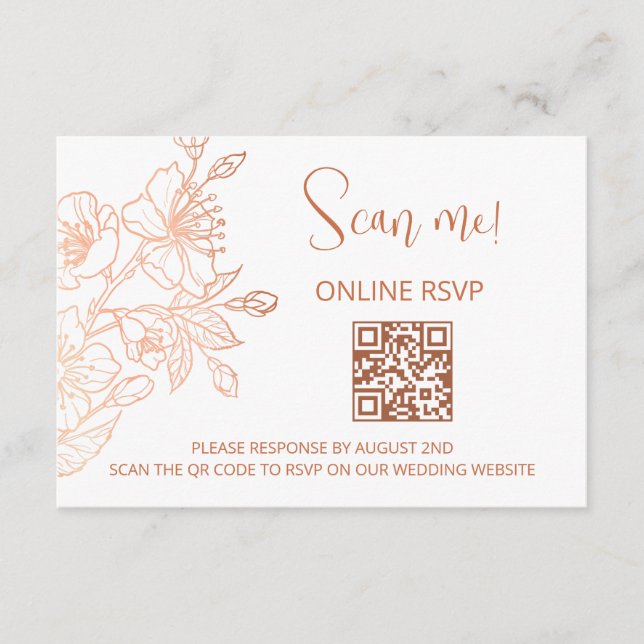 Copper White Wedding QR Code RSVP Online Enclosure Card (Front)