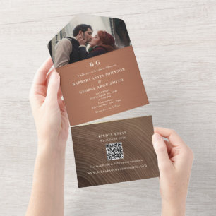 Copper Wood QR Wedding All In One Invitation