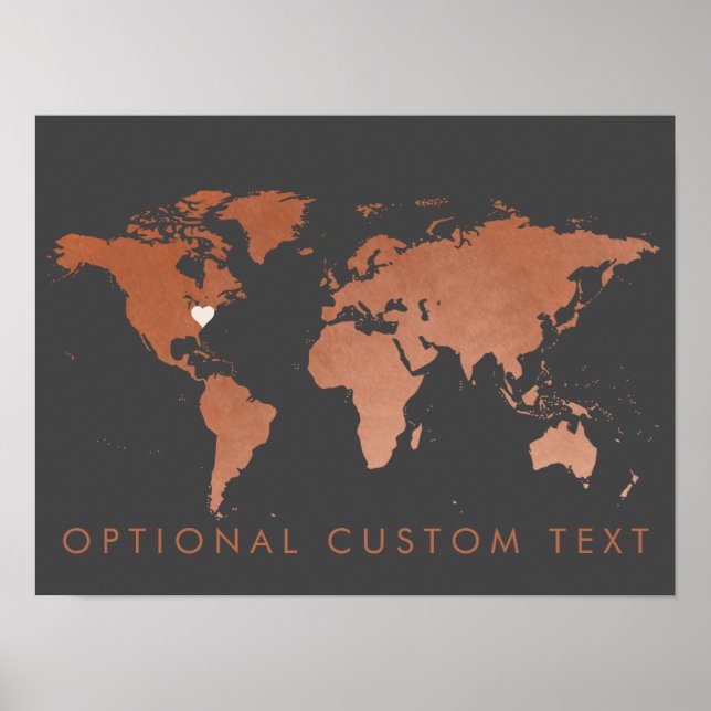Copper World Map Decor with Editable Heart (Front)