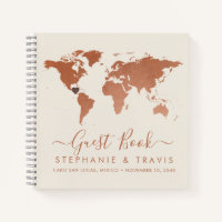 Copper World Map Heart Destination Guest Book