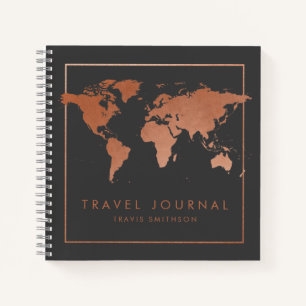 Copper World Map Modern Travel Journal or Notebook
