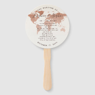 Copper World Map Travel Theme Wedding Program Hand Fan