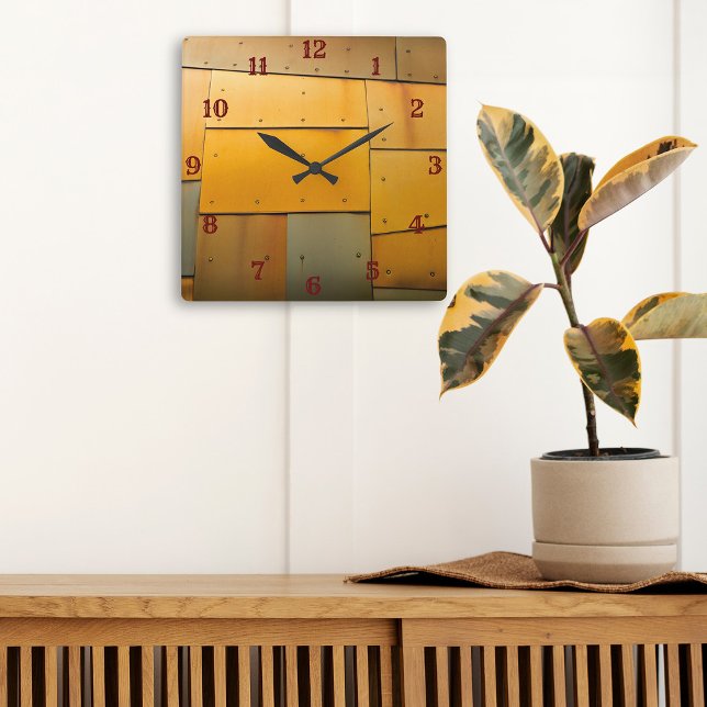 Coppery Brass Sheet Metal Abstract Square Wall Clock (Creator Uploaded)