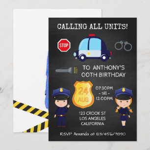 Cops and Robbers Birthday Chalkboard add photo Invitation