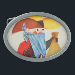 Cops and Robbers Oval Belt Buckle<br><div class="desc">Artist: George Fithian | Little boy in a cowboy hat and bandana over his face holding a money bag.</div>