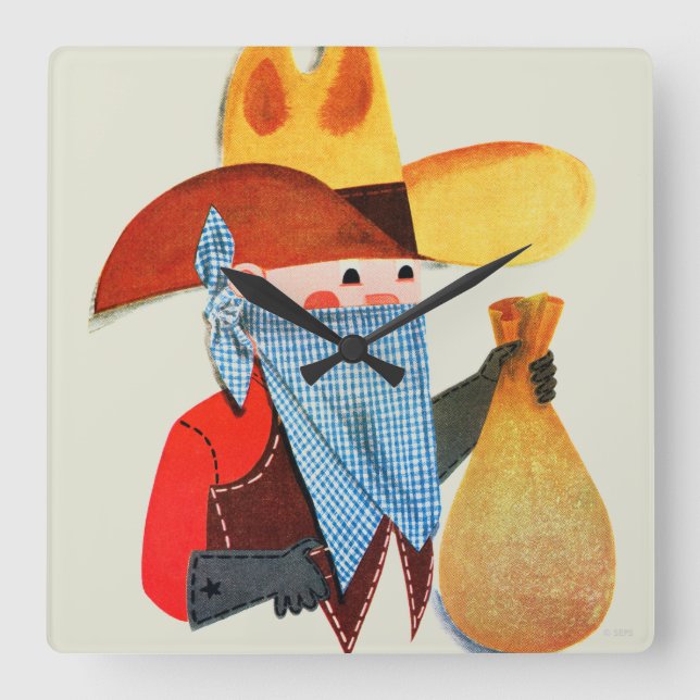 Cops and Robbers Square Wall Clock (Front)