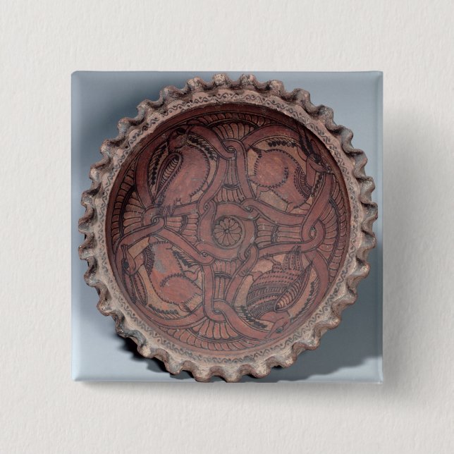 Coptic cup, painted terracotta with swag borders, 2 inch square button (Front)