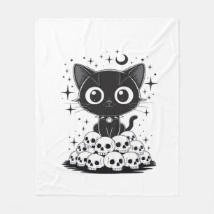 Copy of Cat Skulls Creepy Cute Kitty Goth Black Al Fleece Blanket