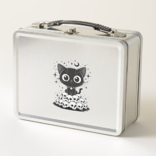 Copy of Cat Skulls Creepy Cute Kitty Goth Black Al Metal Lunch Box