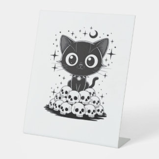 Copy of Cat Skulls Creepy Cute Kitty Goth Black Al Pedestal Sign