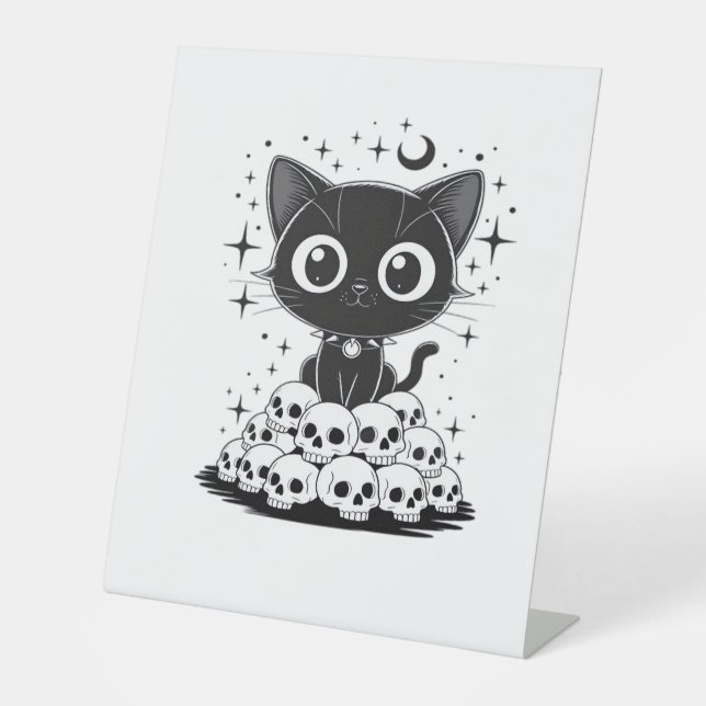 Copy of Cat Skulls Creepy Cute Kitty Goth Black Al Pedestal Sign (Front)