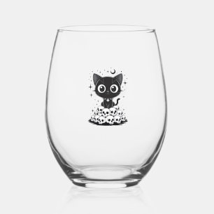Copy of Cat Skulls Creepy Cute Kitty Goth Black Al Stemless Wine Glass