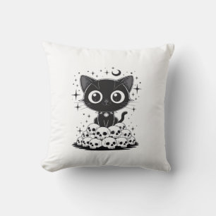 Copy of Cat Skulls Creepy Cute Kitty Goth Black Al Throw Pillow