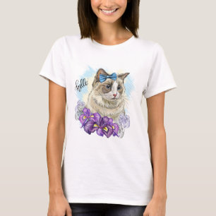 Copy of Hand drawing funny Cute cat with flowers T-Shirt