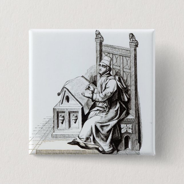 Copyist Writing upon a Sheet of Vellum 2 Inch Square Button (Front)
