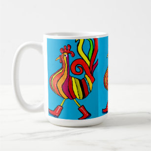 Coq avec bottes tasse de café