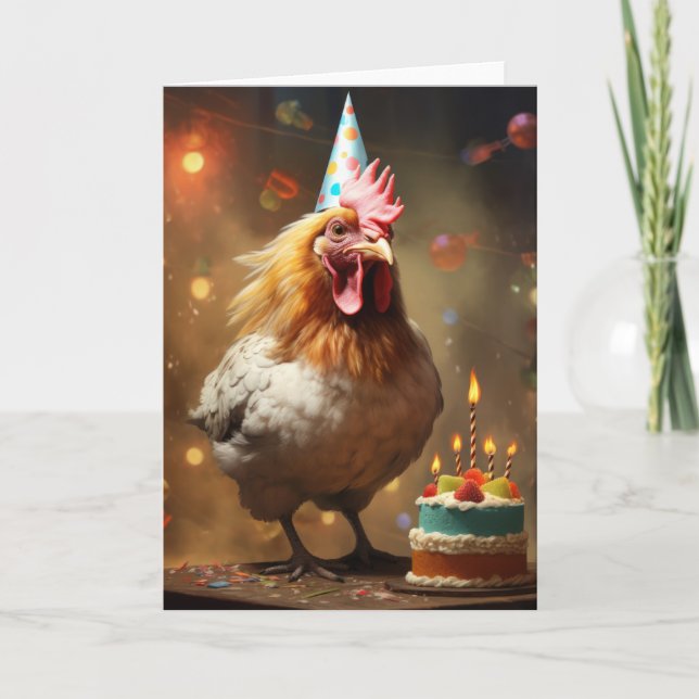 Coq avec gâteau d'anniversaire - Carte (Devant)