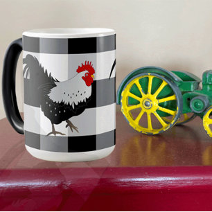 Coq avec Mug de café blanc-blanc noir
