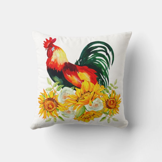 Coq avec Tournesol Ferme Lance Oreiller (Verso)