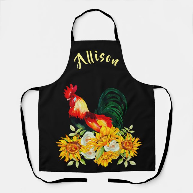 Coq avec tournesol noir Tablier personnalisé (Recto)