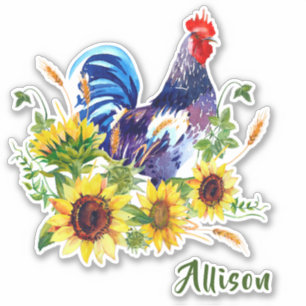Coq bleu avec Sticker de nom de tournesol