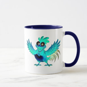 Coq cartoon blue joyful with wings deployed. mug