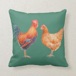Coq de poulet d'aquarelle et coussin de poule