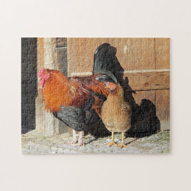 Coq et Hen Chicken Farm scène Jigsaw Puzzle (Horizontal)