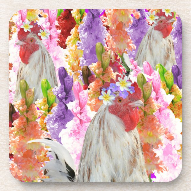 Coq Et HollyHocks, Dessous de verre (Devant)
