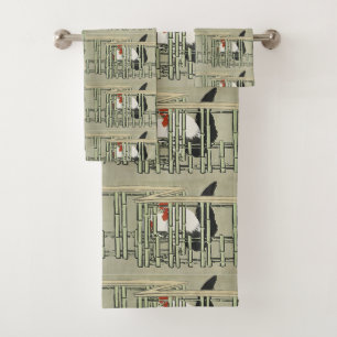 Coq Japonais Vintage Derrière une Clôture en Bambo