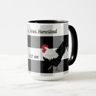 Coq noir blanc chèque café personnalisé Mug