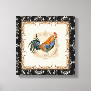 Coq noir de blanc de Toile n de Français vintage