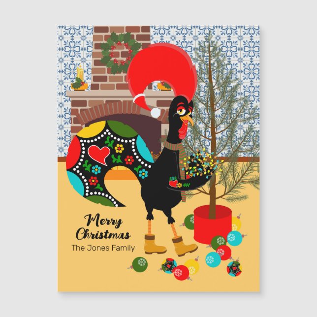Coq portugais et lumières de la carte de Noël (Devant)