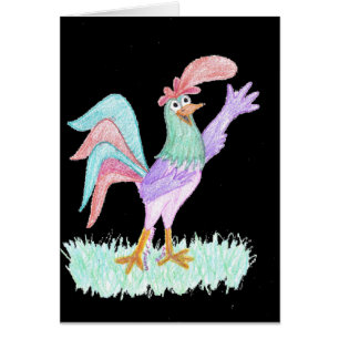 Coq qui chante sur fond noir de Wendy C. Allen