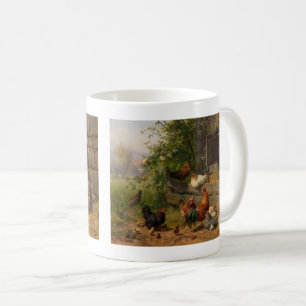 Coq vintage de pays et tasse de poulets