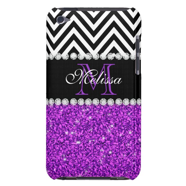 COQUE BARELY THERE iPod PURPLE PARTIES SCINTILLANT NOIR CHEVRON MONOGRAMME (Dos)