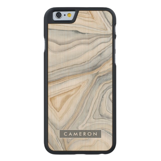 Coque Carved En Bois Pour iPhone Ajoutez votre nom | Design abstrait en marbre gris (Dos)