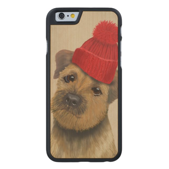 Coque Carved En Bois Pour iPhone Bordure Terrier avec Casquette roux (Dos)