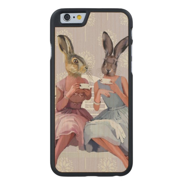 Coque Carved En Bois Pour iPhone Conversation de lapin (Dos)