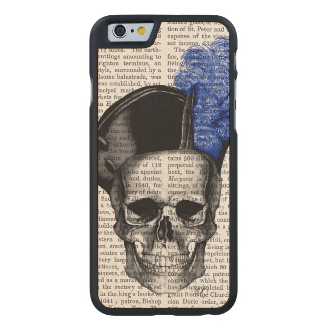 Coque Carved En Bois Pour iPhone Crâne avec Casquette bleu (Dos)