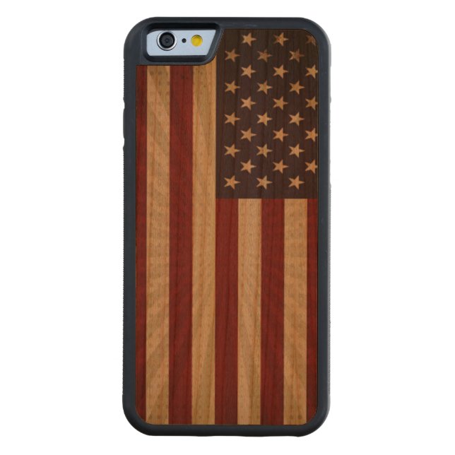 Coque Carved En Bois Pour iPhone Drapeau américain (Dos)