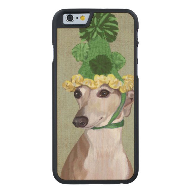 Coque Carved En Bois Pour iPhone Greyhound en Casquette vert (Dos)