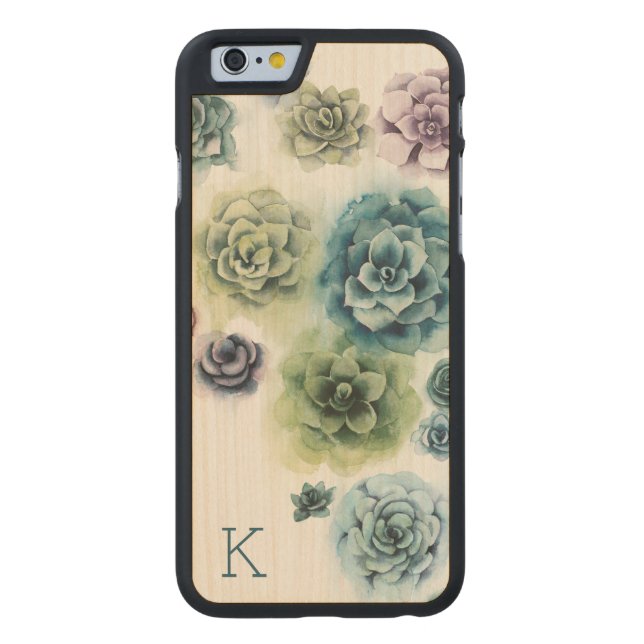 Coque Carved En Bois Pour iPhone Monogramme | Cluster de succulents (Dos)