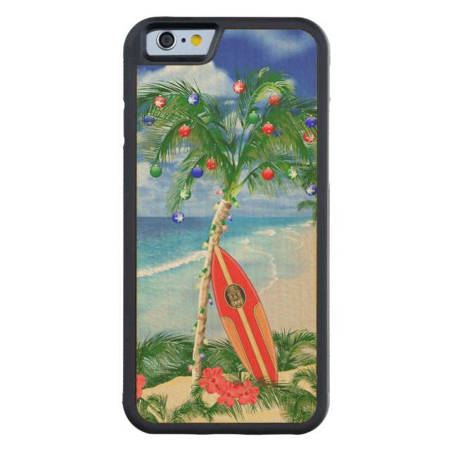 Coque Carved En Bois Pour iPhone Noël de plage (Dos)