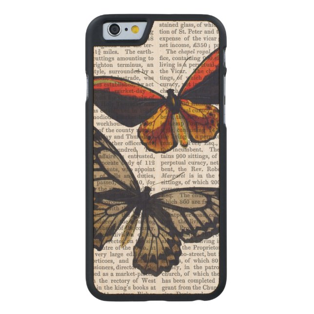 Coque Carved En Bois Pour iPhone Papillons 3 (Dos)