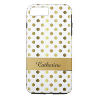 Chic Gold & White Polka Dot iPhone 7 Plus coque