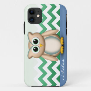 Coque Case-Mate Pour iPhone Cute Owl - Blue & Green Chevron iPhone 5 Coque