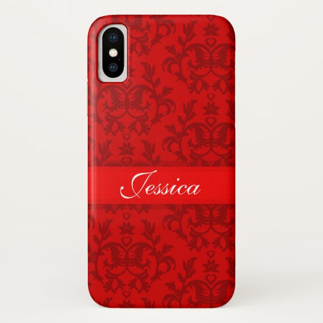 Coque Case-Mate Pour iPhone Votre nom damask rouge coque iphone (Dos)