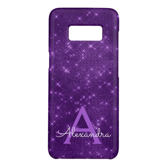 Coque Case-Mate Pour Samsung Galaxy Monogramme à étincelle violette et initiale (Dos)